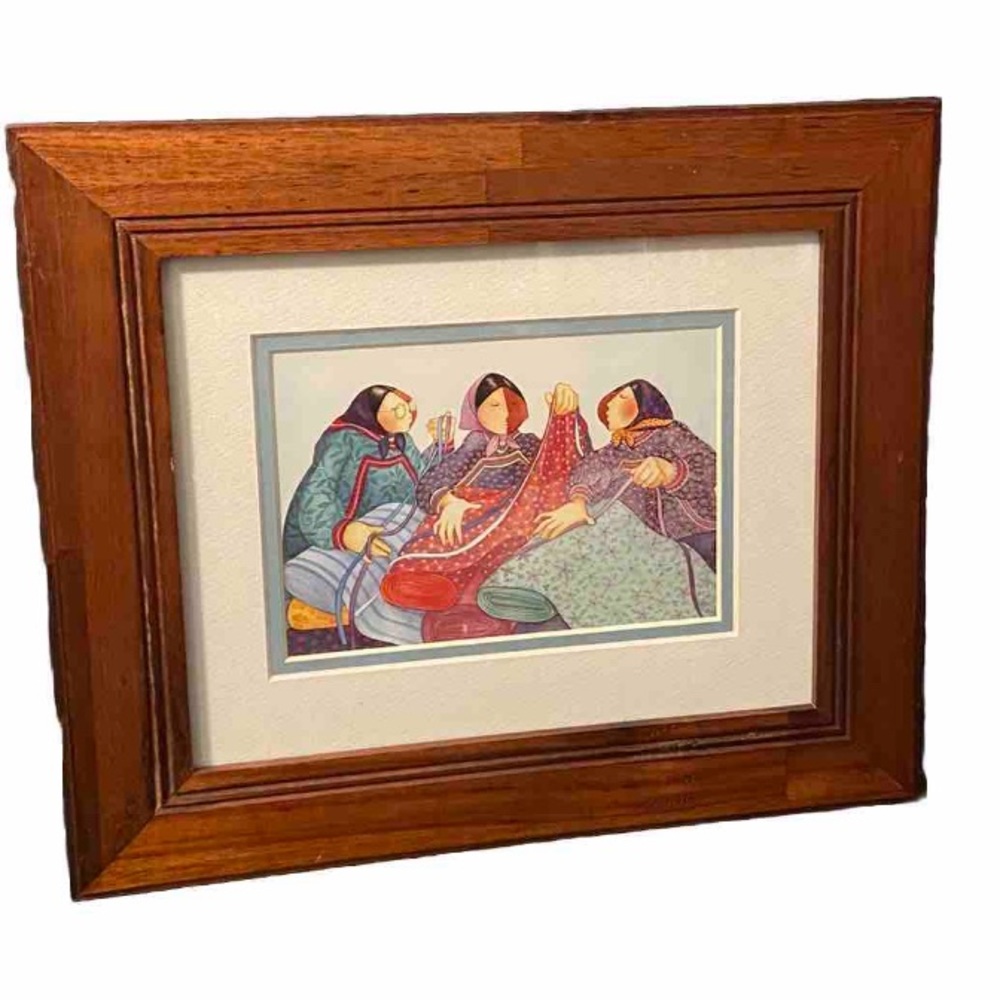 Alaskan Scene ‘Eskimos & Calicos’ Art Print By Barbara Lavallee Oak 11x13” Frame